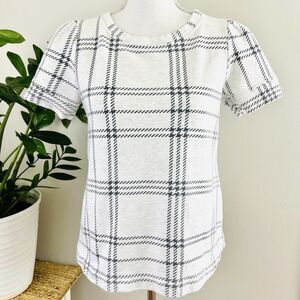 T.La for Anthropologie Super Soft White Black Plaid Short Sleeve Ani Tee Size Sm